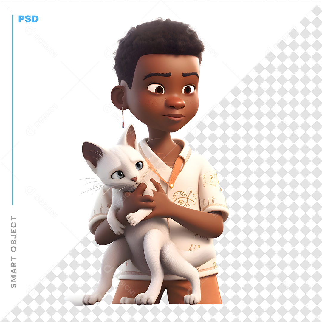 Garoto Segundo Gatos Personagem 3D Para Composição PSD