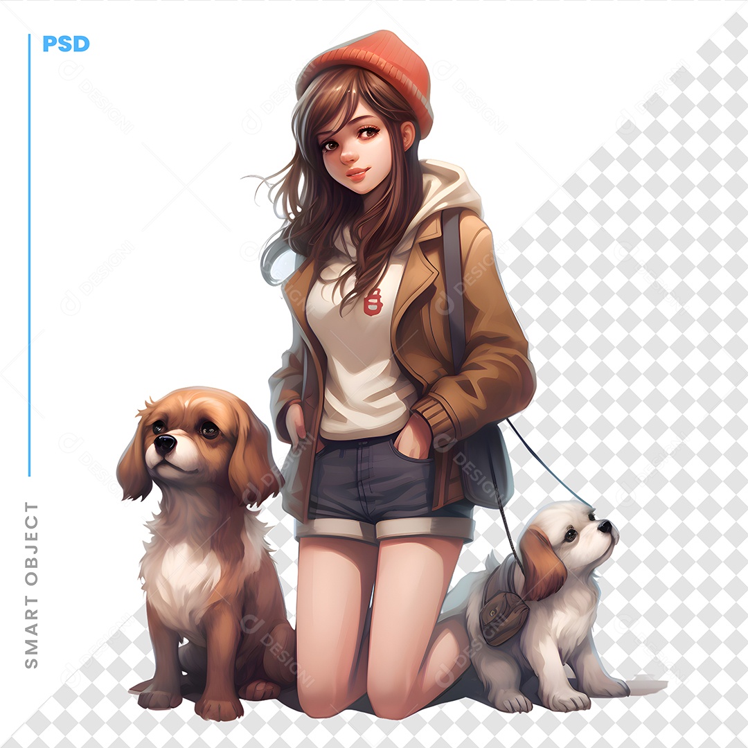 Garota Com Cachorros Personagem 3D Para Composição PSD