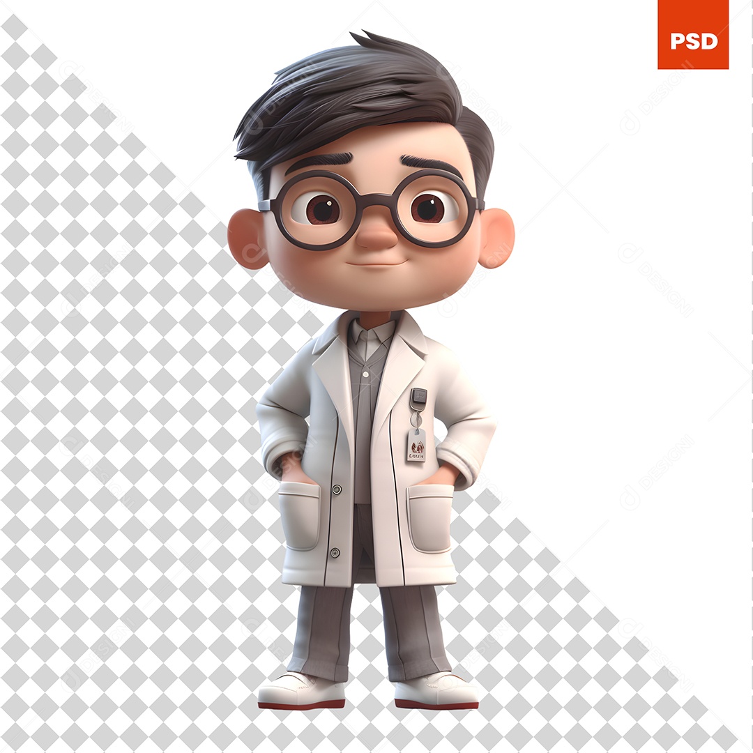 Garoto De Óculos Personagem 3D Para Composição PSD