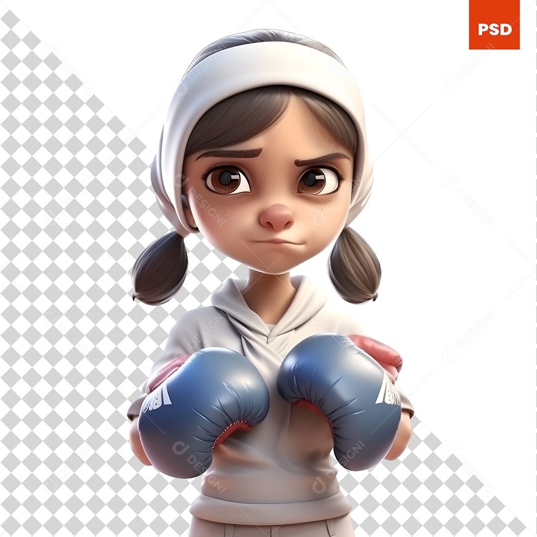 Garota Com Luvas De Boxe Personagem 3D Para Composição PSD