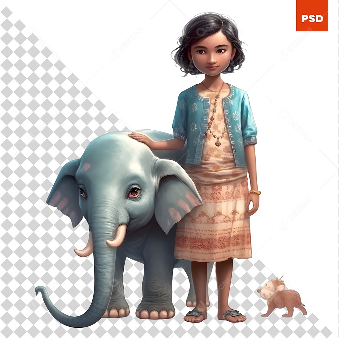 Garoto Com Um Elefante Personagem 3D Para Composição PSD