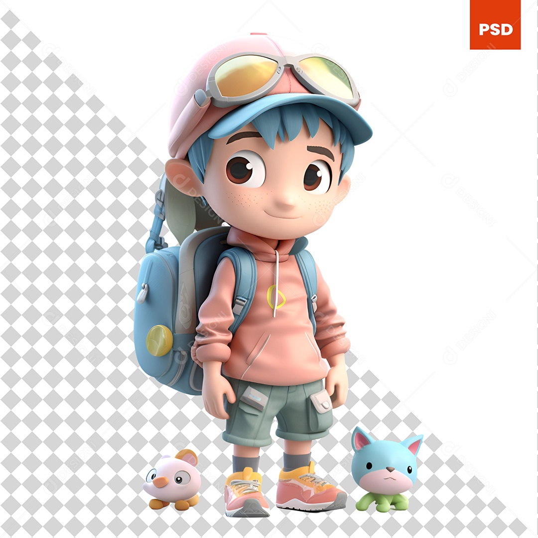 Garoto Com Uma Mochila Personagem 3D Para Composição PSD