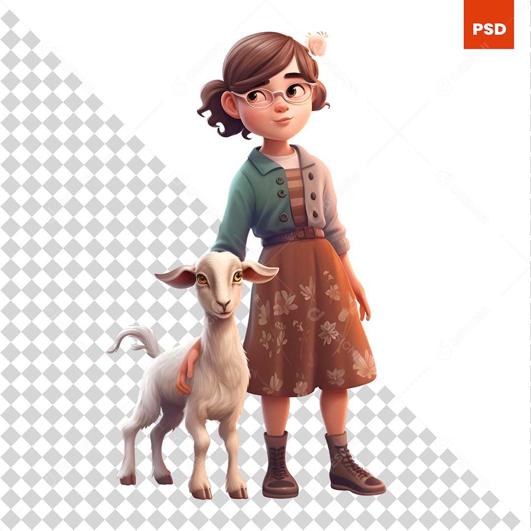 Mulher Com Uma Ovelha Personagem 3D Para Composição PSD