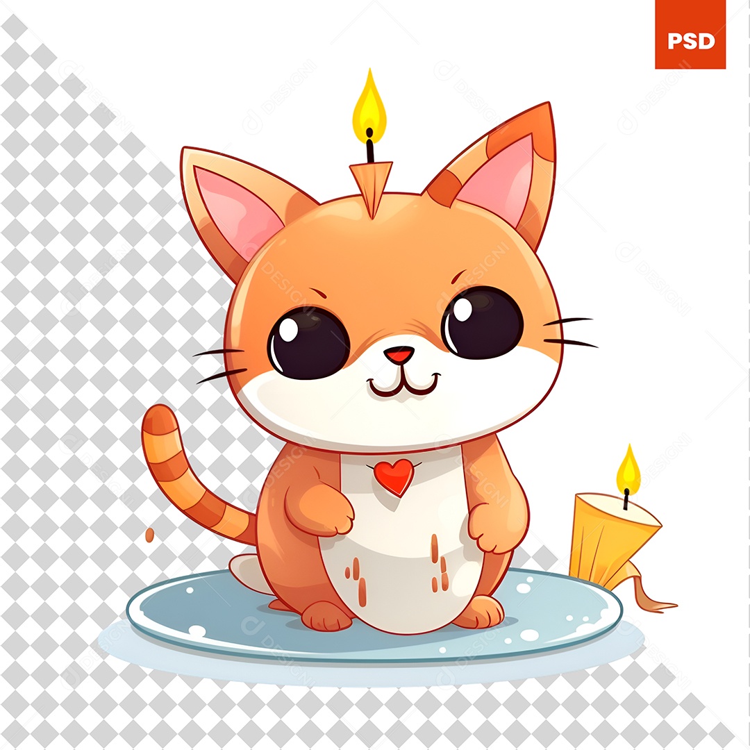 Gato Bonito dos Desenhos Animados Com Uma Vela PSD