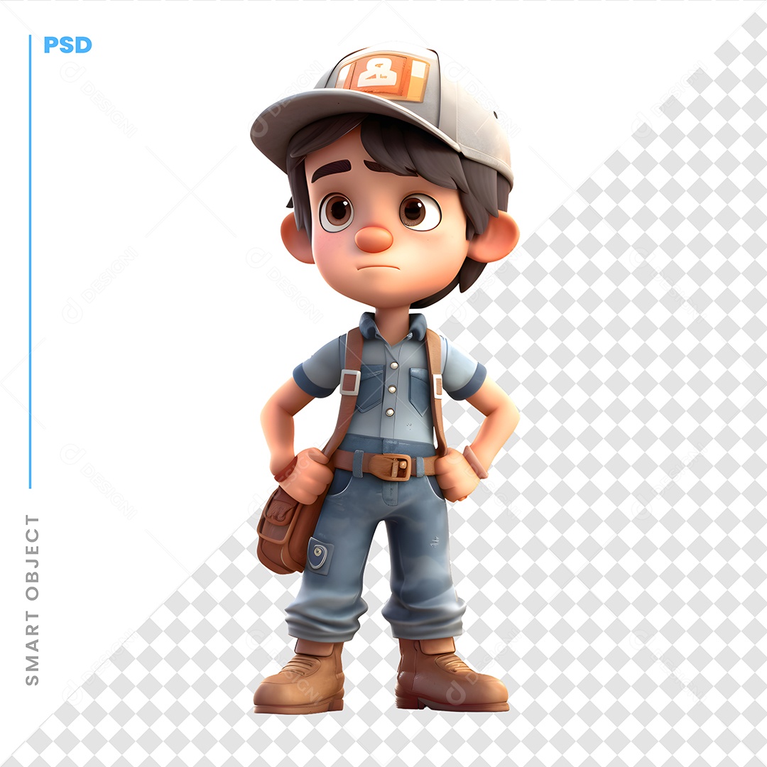 Garoto Trabalhador Personagem 3D Para Composição PSD