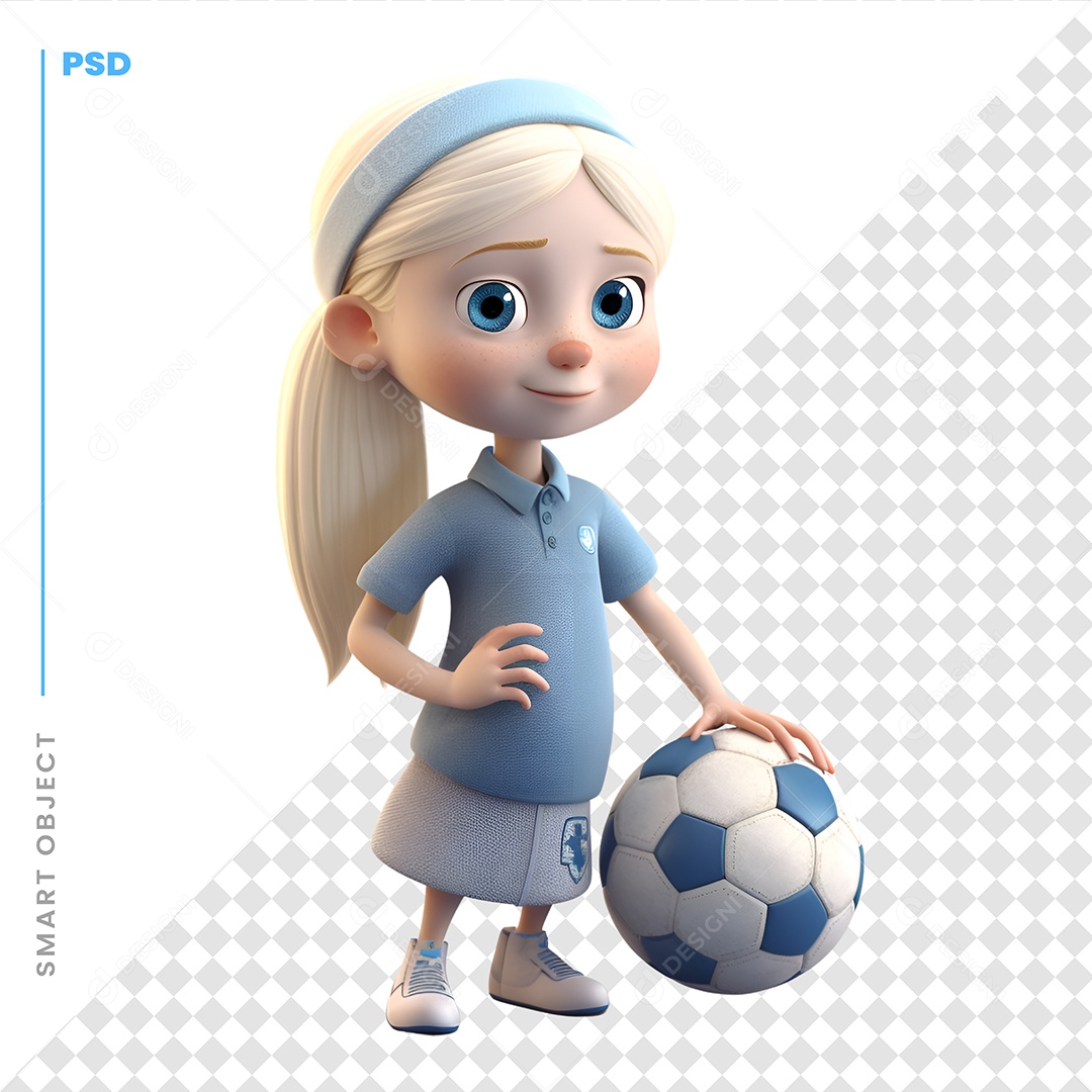 Garota Com Uma Bola Personagem 3D Para Composição PSD