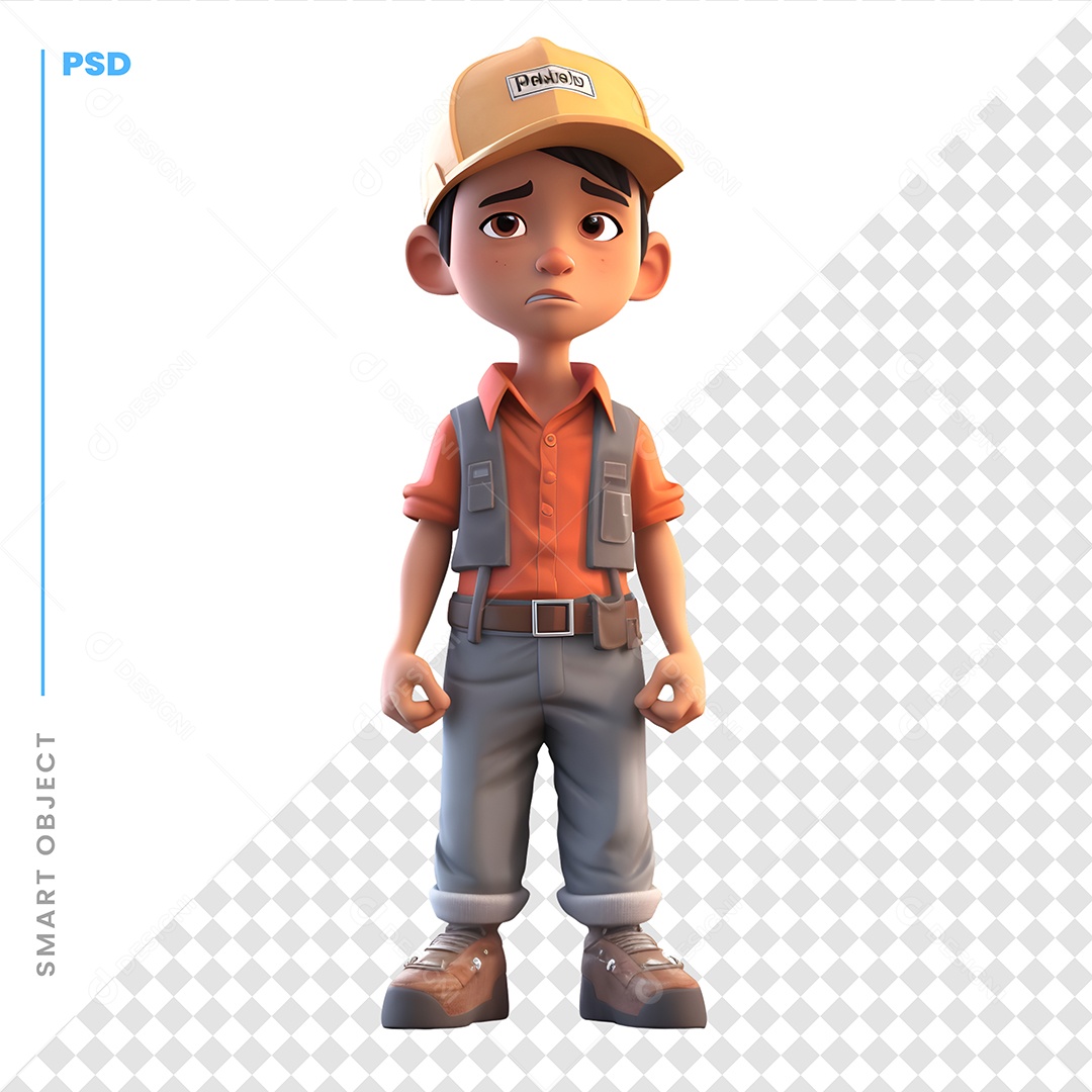 Jovem Trabalhador Personagem 3D Para Composição PSD
