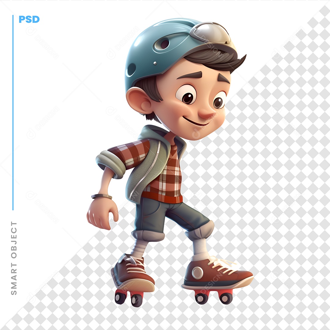 Garoto De Patins Personagem 3D Para Composição PSD