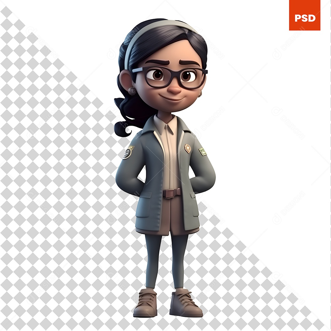 Mulher De Óculos Personagem 3D Para Composição PSD