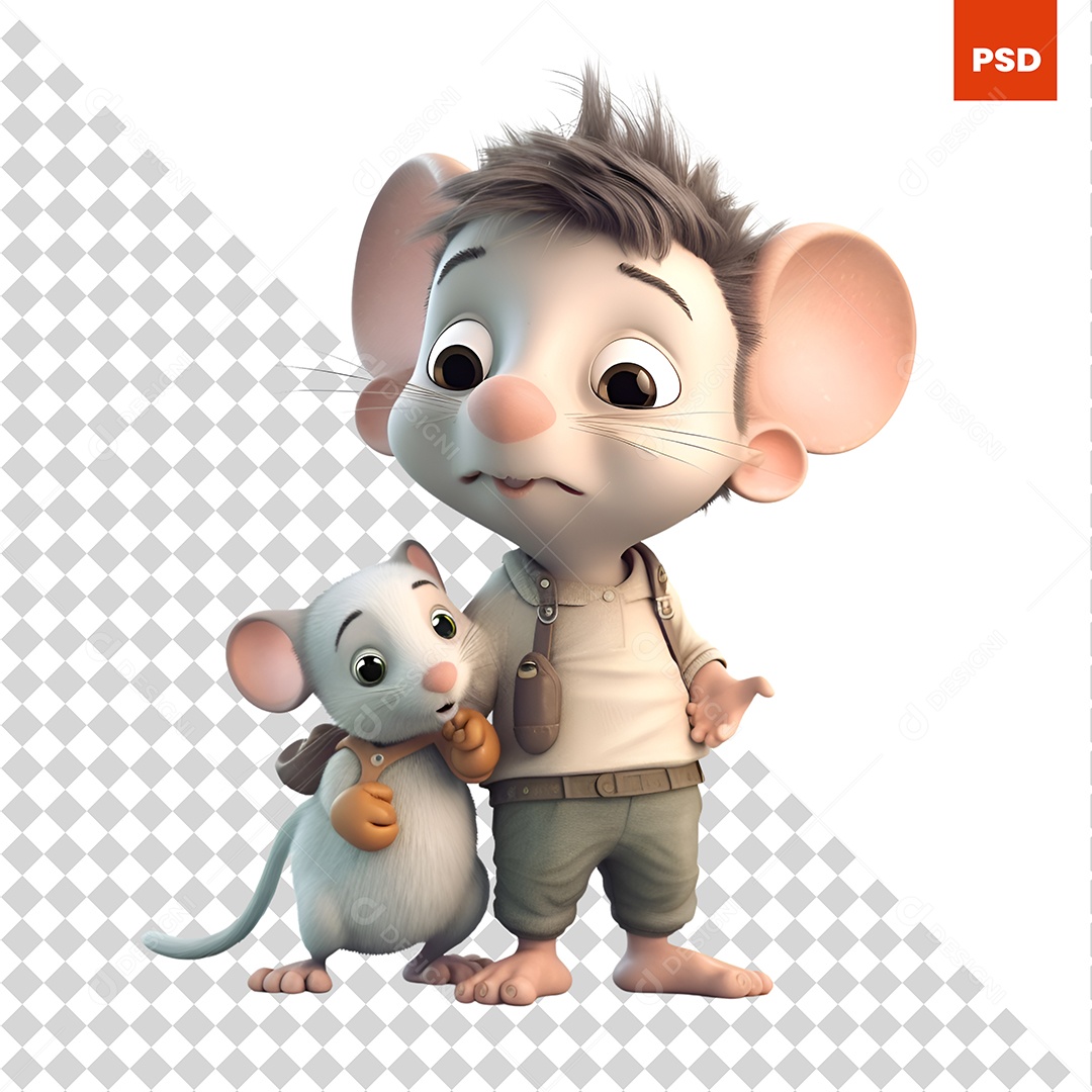 Garoto Com Um Rato Personagem 3D Para Composição PSD