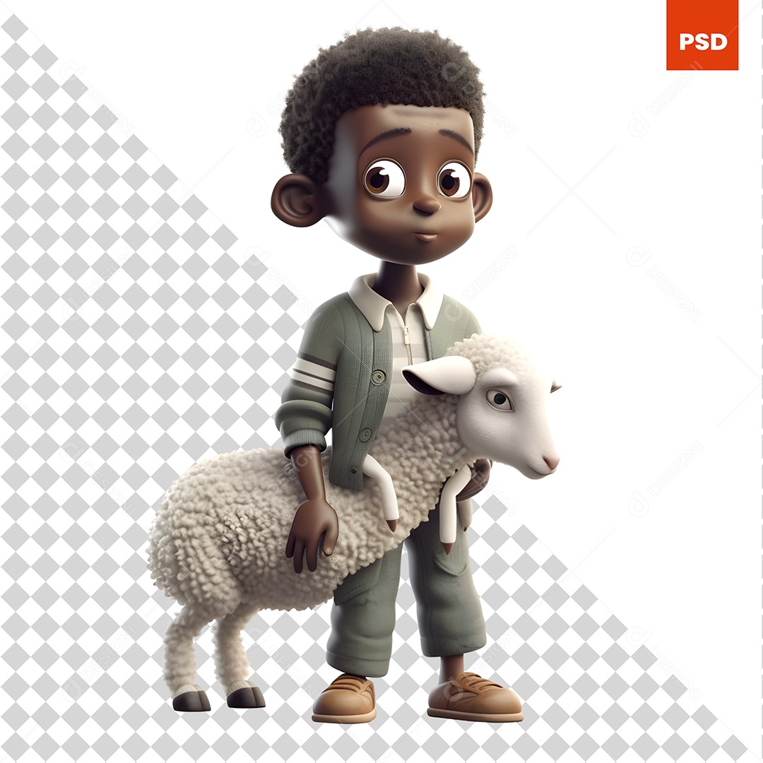 Garoto Com Uma Ovelha Personagem 3D Para Composição PSD