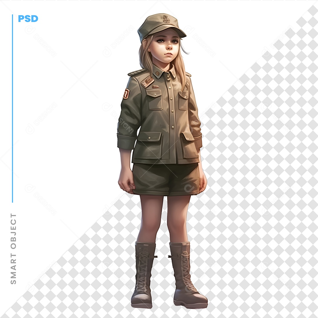 Garota Com Roupa Militar Personagem 3D Para Composição PSD