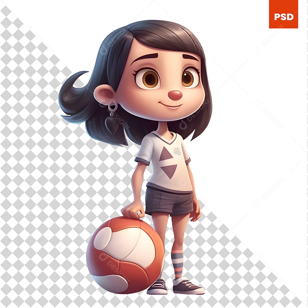 Garota Com Uma Bola Personagem 3D Para Composição PSD