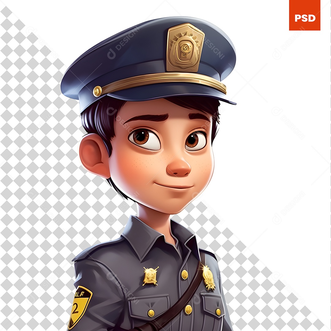 Policial Personagem 3D Para Composição PSD