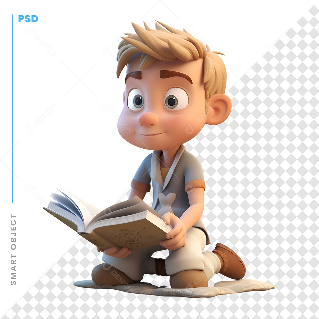 Garoto Com Um Livro Personagem 3D Para Composição PSD