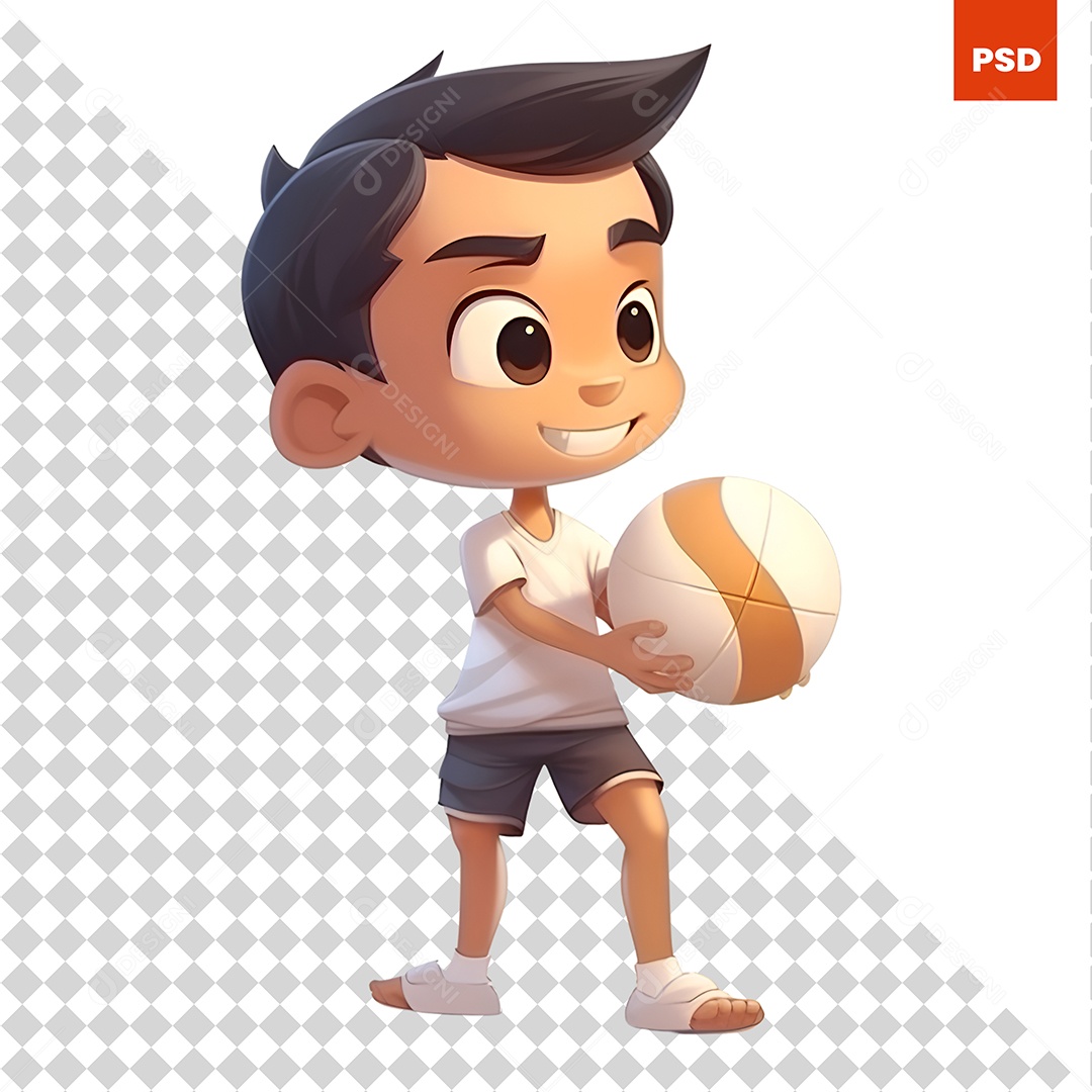 Garoto Segurando Uma Bola Personagem 3D Para Composição PSD