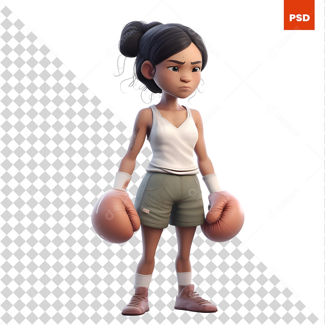 Garota Lutadora Personagem 3D Para Composição PSD