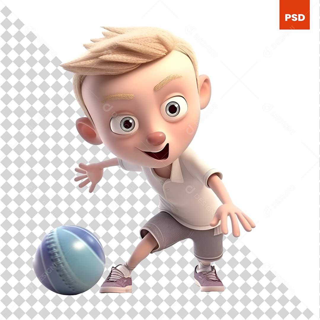 Garoto Jogando Bola Personagem 3D Para Composição PSD