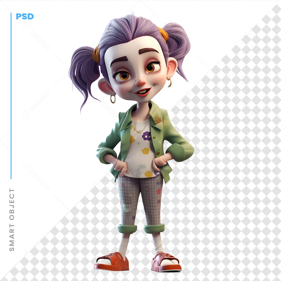 Menina De Cabelo Roxo Personagem 3D Para Composição PSD