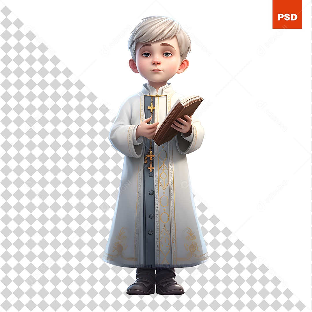 Garoto Com Um Bíblia Personagem 3D Para Composição PSD