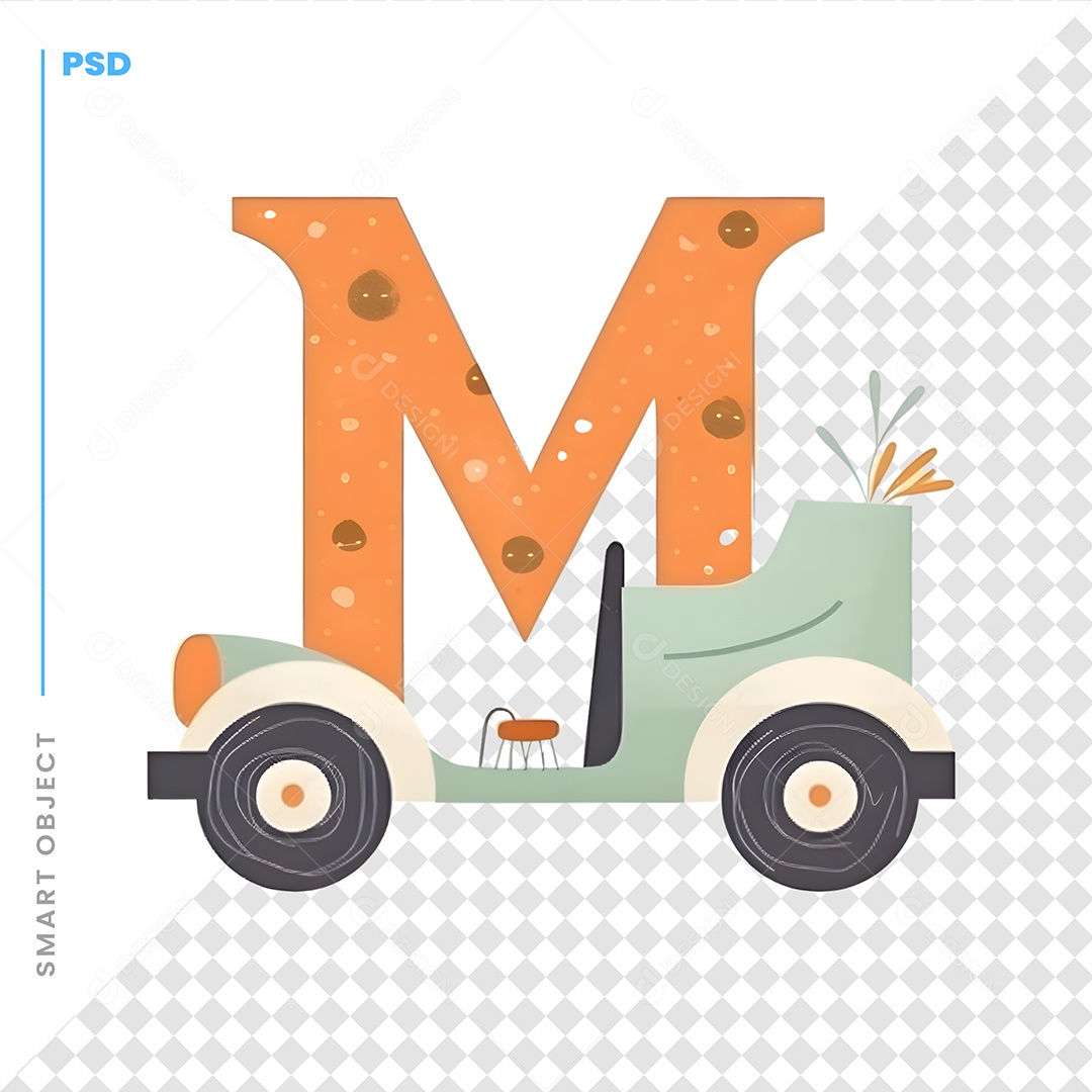 Letra M do Alfabeto Com Carro Antigo PSD