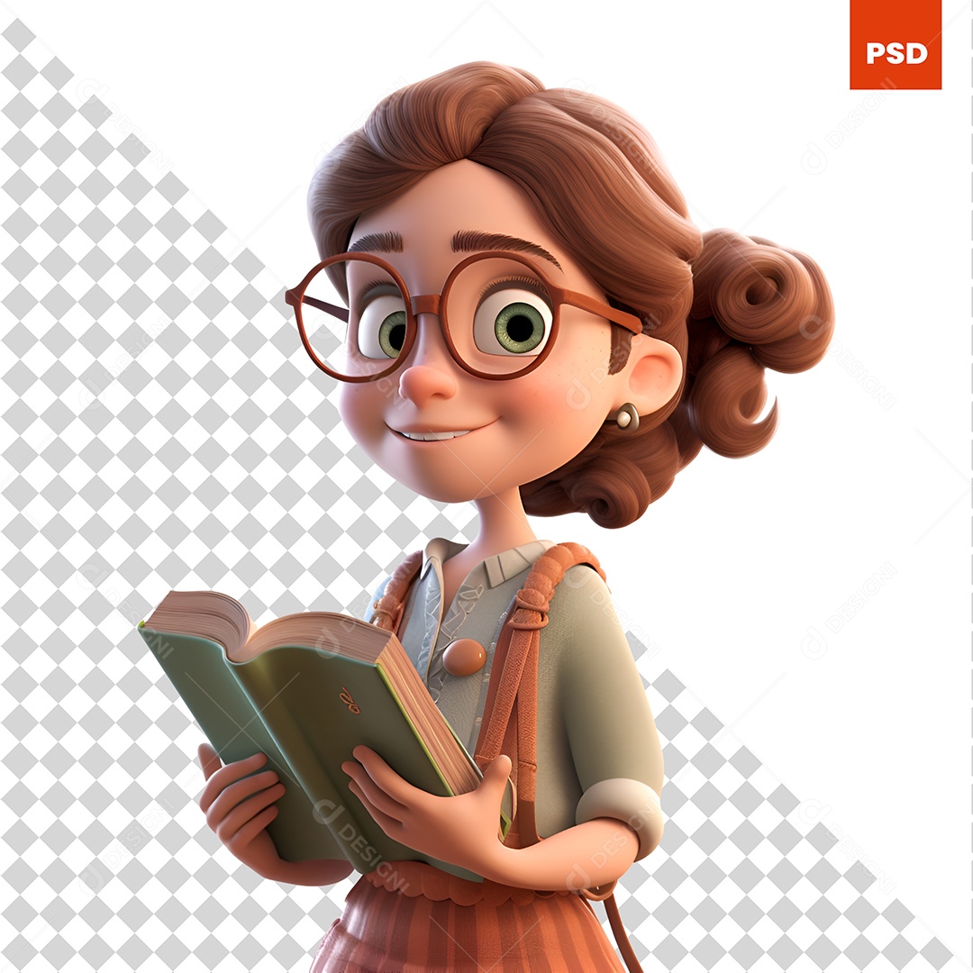 Garota De Óculos Personagem 3D Para Composição PSD