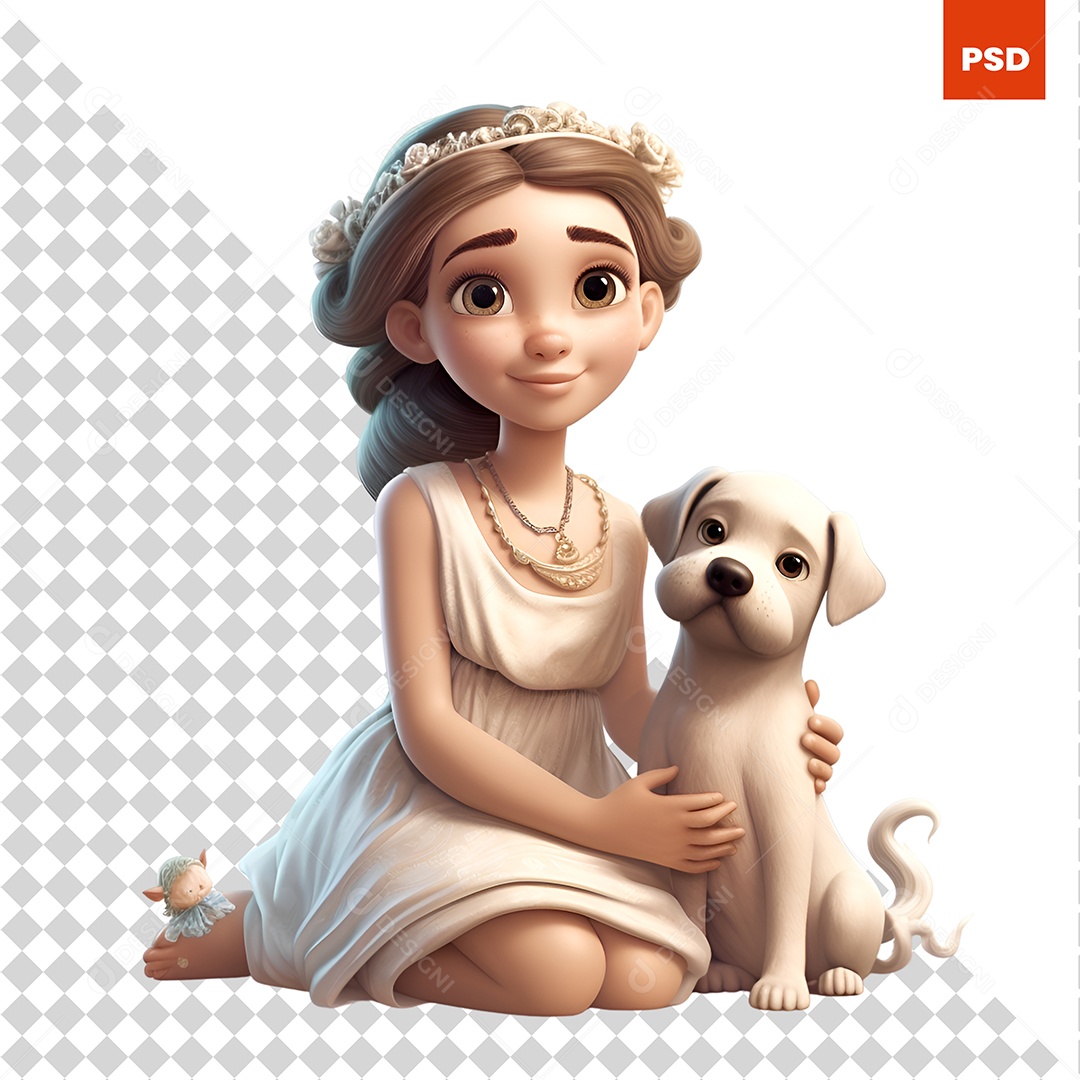 Mulher Com Um Cachorro Personagem 3D Para Composição PSD
