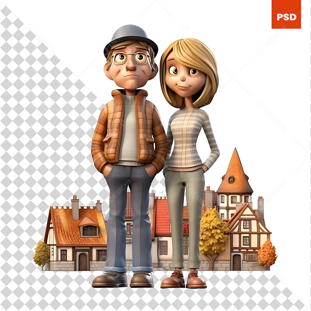 Casal Personagem 3D Para Composição PSD