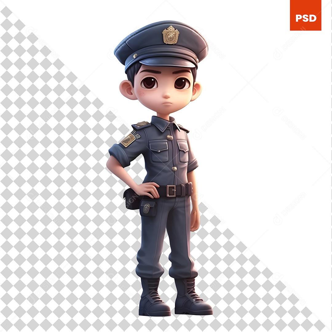 Policial Personagem 3D Para Composição PSD