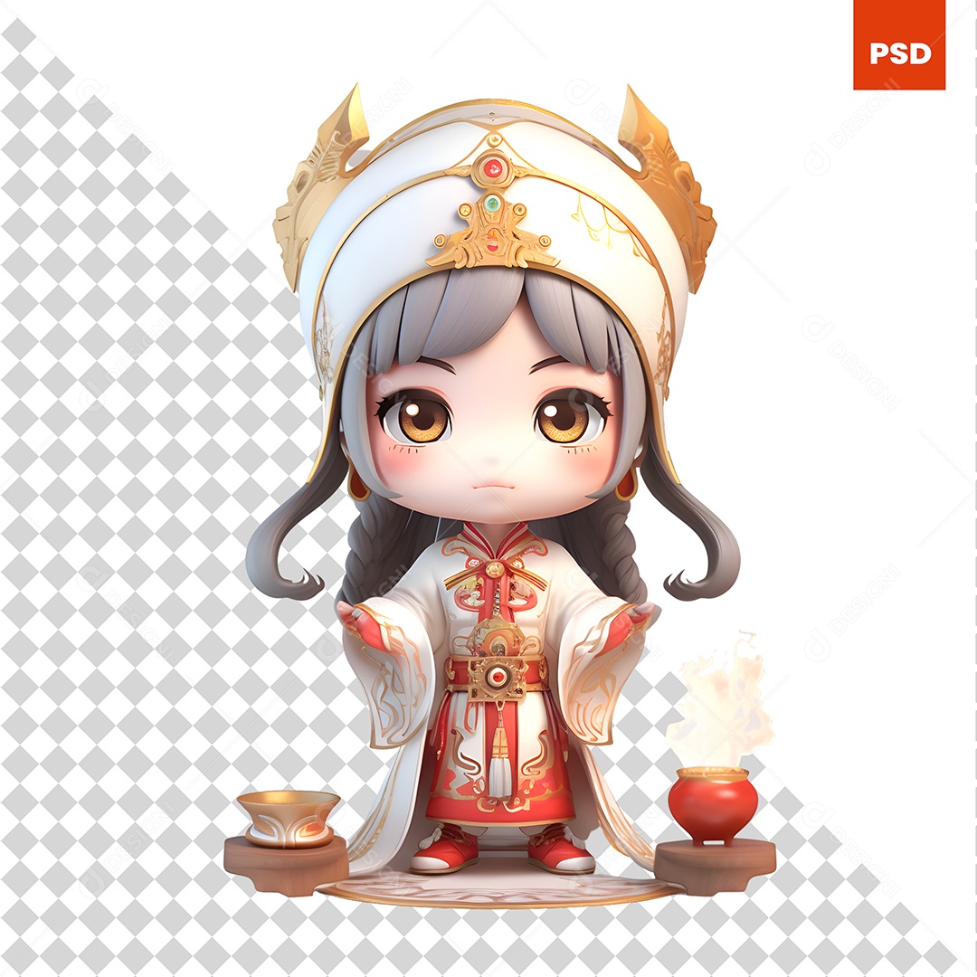 Garota Chinesa Personagem 3D Para Composição PSD