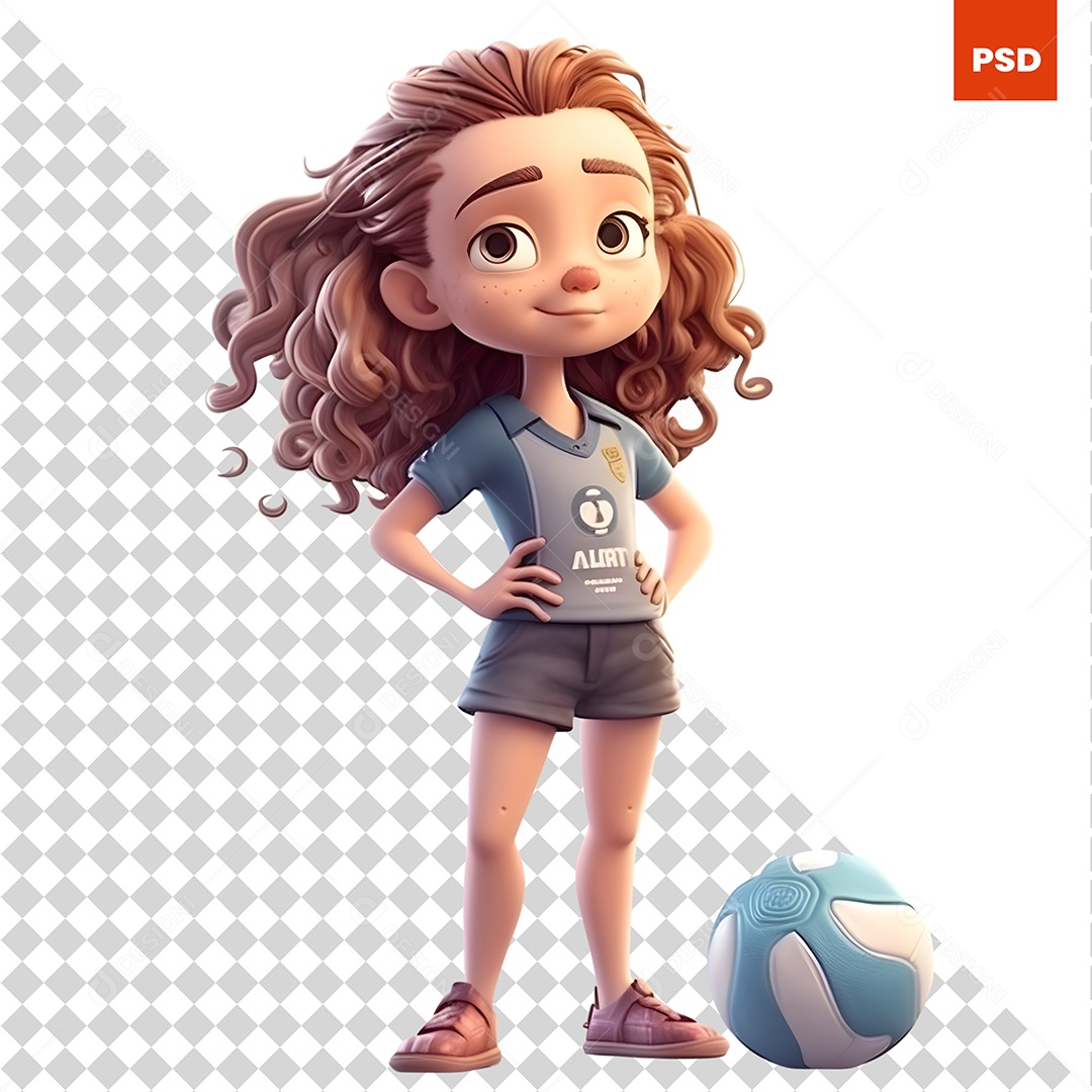 Garota Com Uma Bola Personagem 3D Para Composição PSD