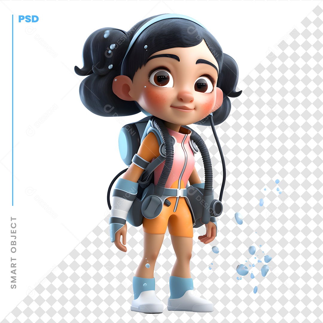 Garota Com Roupa De Mergulho Personagem 3D Para Composição PSD