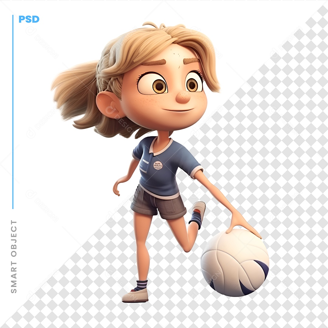 Garota Com Uma Bola Personagem 3D Para Composição PSD