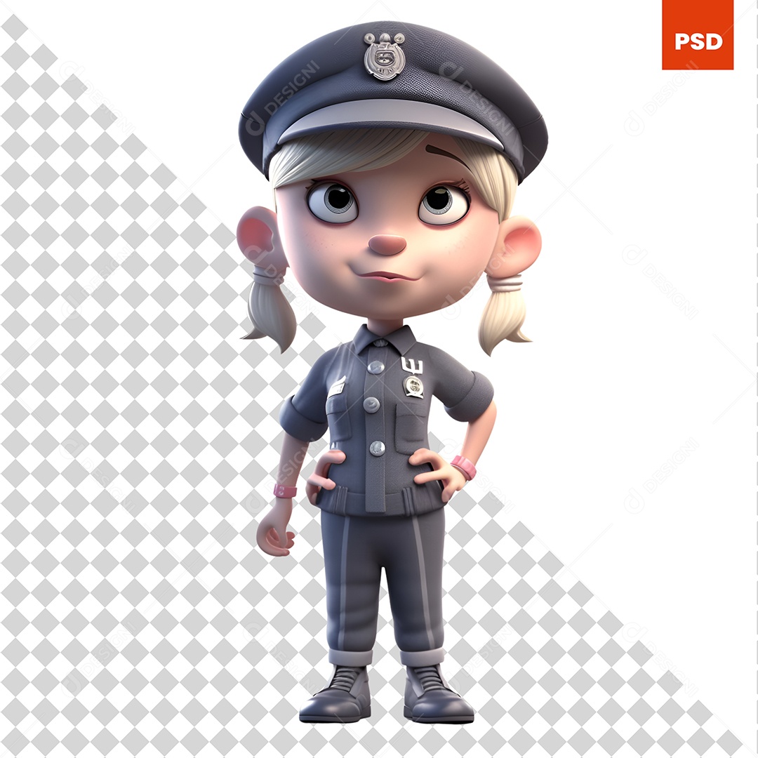 Policial Personagem 3D Para Composição PSD