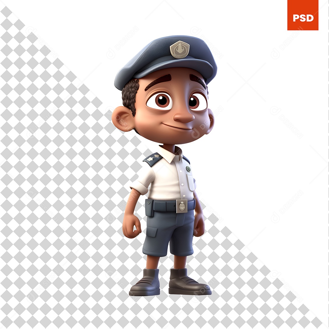Policial Personagem 3D Para Composição PSD