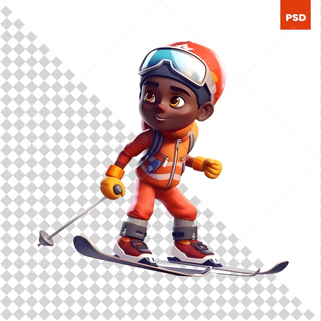 Garoto Esquiando Personagem 3D Para Composição PSD