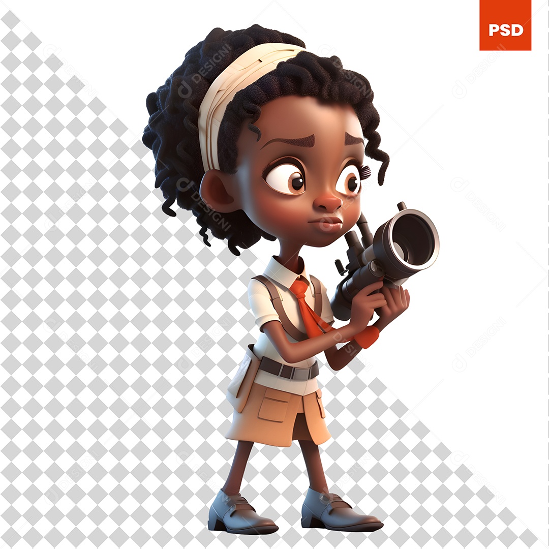 Garota Com Uma Câmera Personagem 3D Para Composição PSD