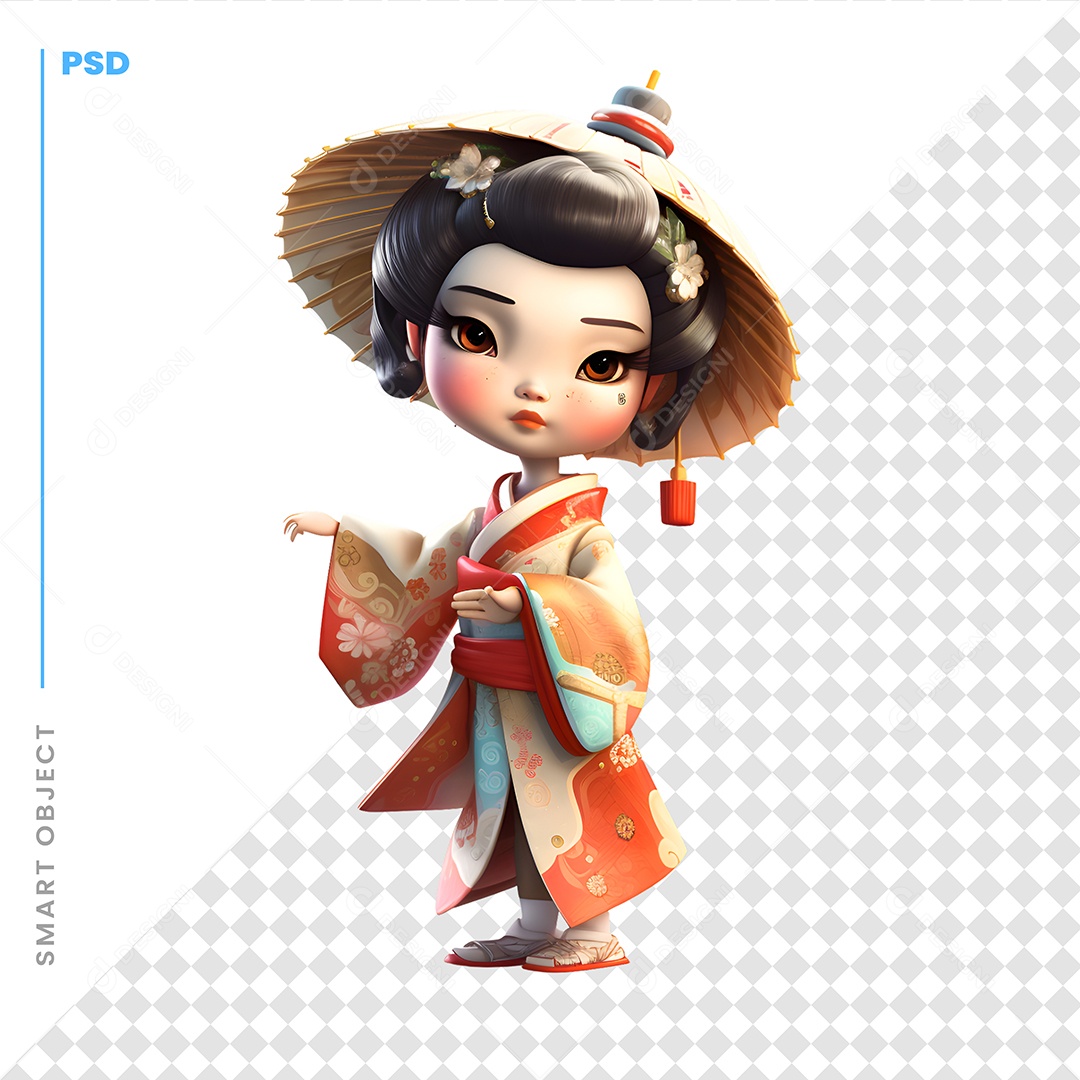 Mulher Chinesa Personagem 3D Para Composição PSD