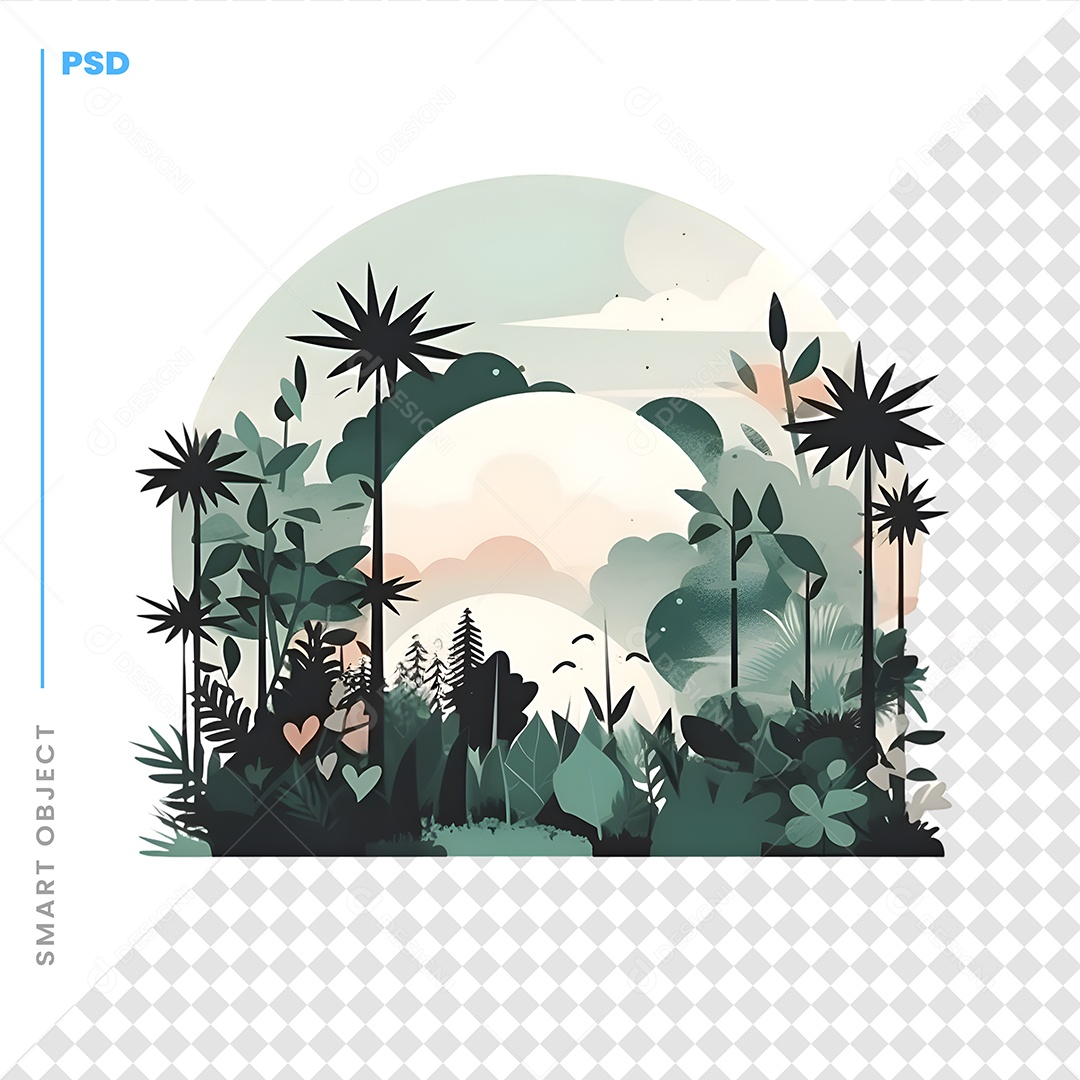 Floresta Tropical Com Palmeiras e Sol Ilustração Em PSD