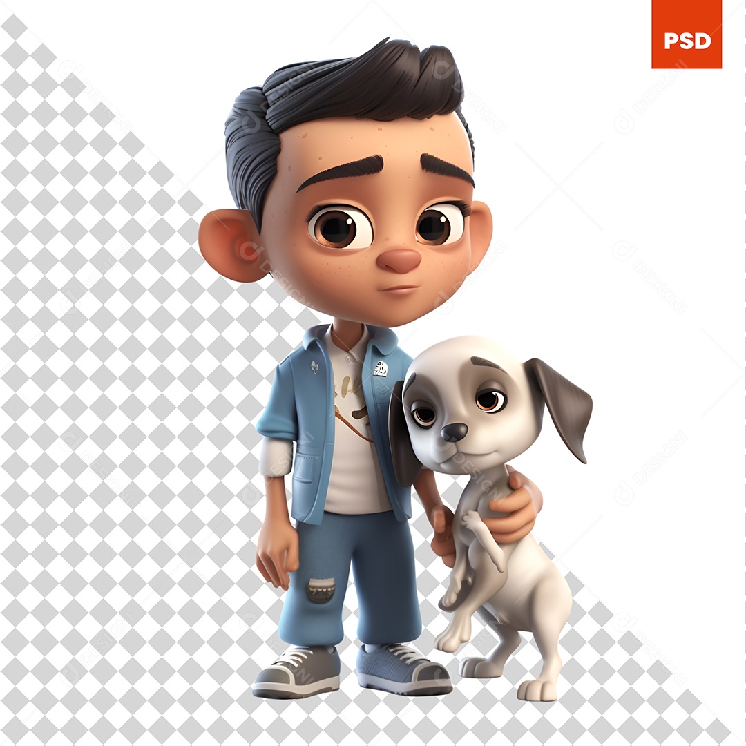 Garoto Com Um Cachorro Personagem 3D Para Composição PSD