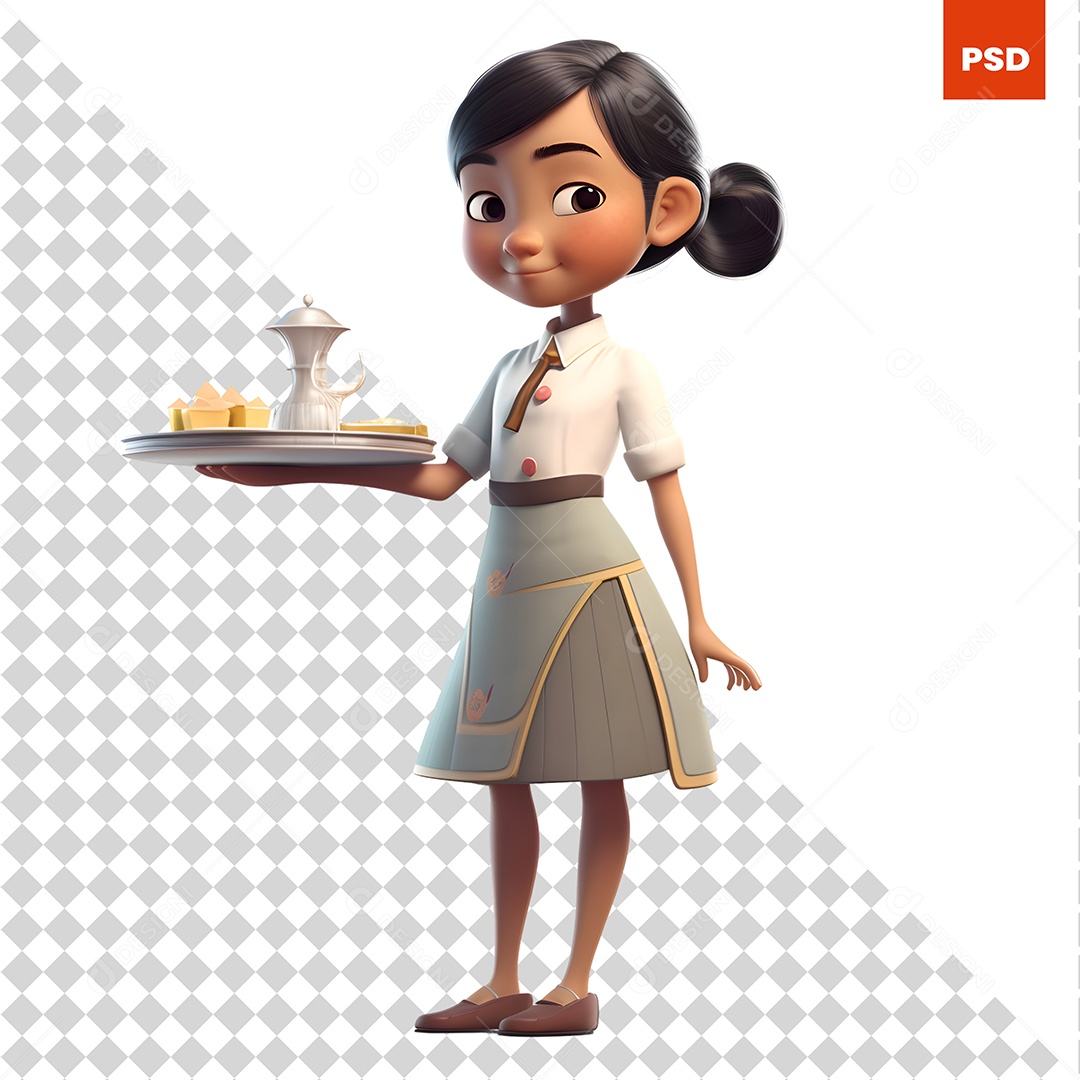 Garçonete Personagem 3D Para Composição PSD