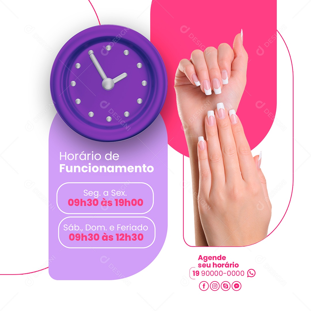 Manicure Horário De Funcionamento Feriado Social Media PSD Editável
