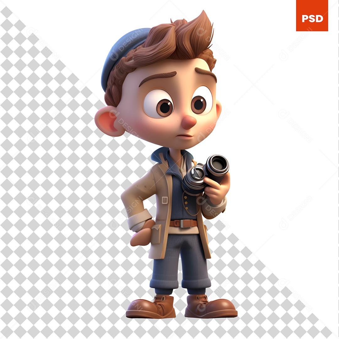 Boy Photographer 3D Character For PSD Composition