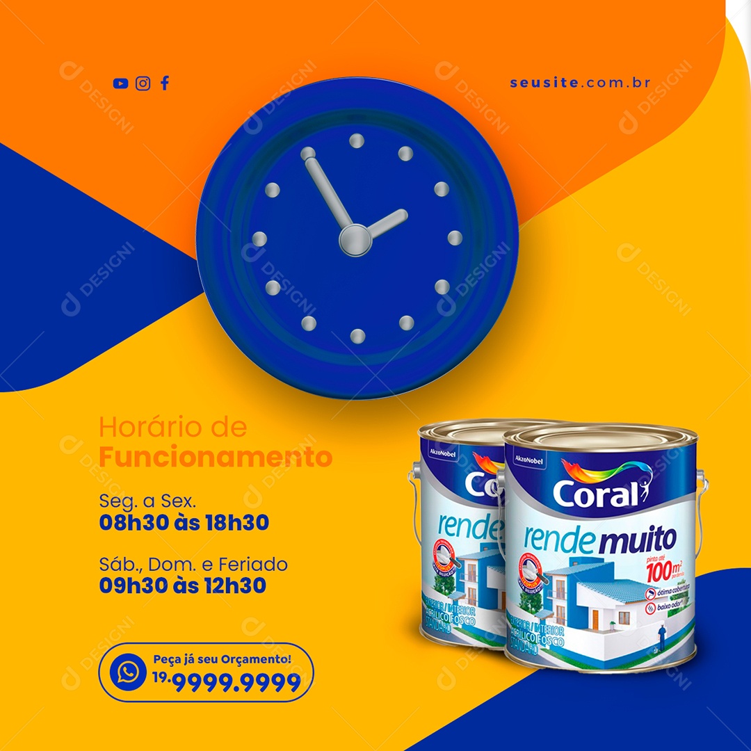 Horário De Funcionamento Feriado Loja De Tintas Social Media PSD Editável