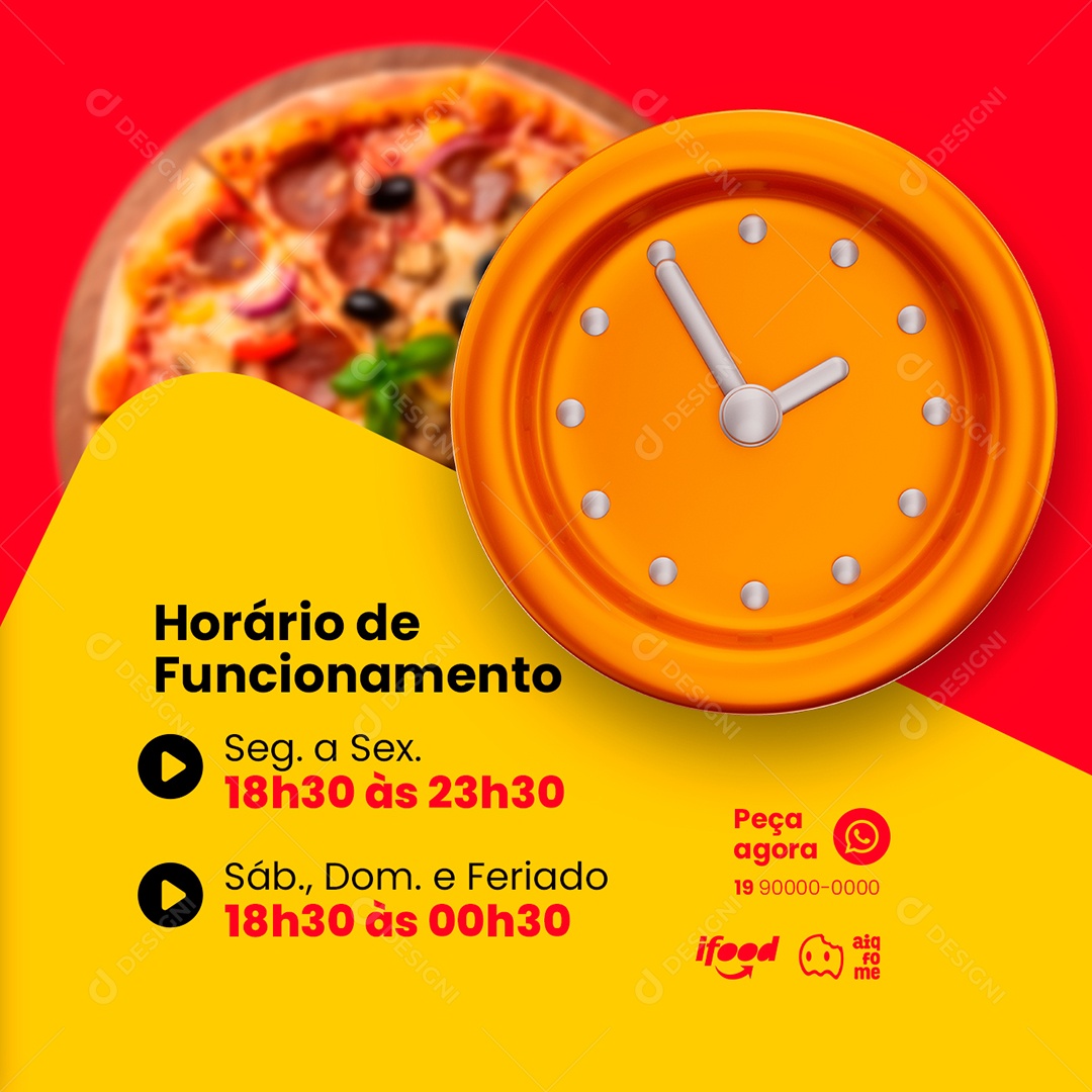 Horário De Funcionamento Pizzaria Social Media PSD Editável
