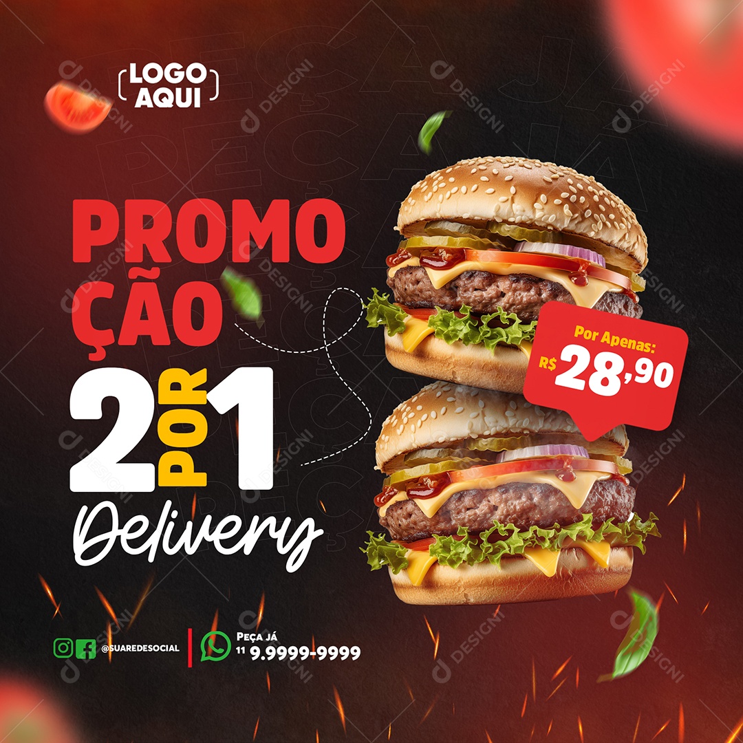 Hamburgueria Promoção 2 Por 1 Delivery Social Media PSD Editável