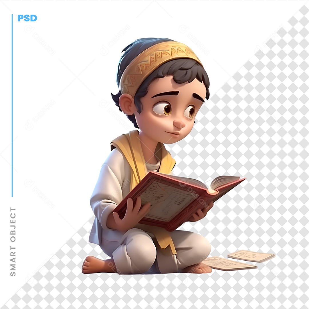 Personagem 3D Lendo Livro Para Composição PSD