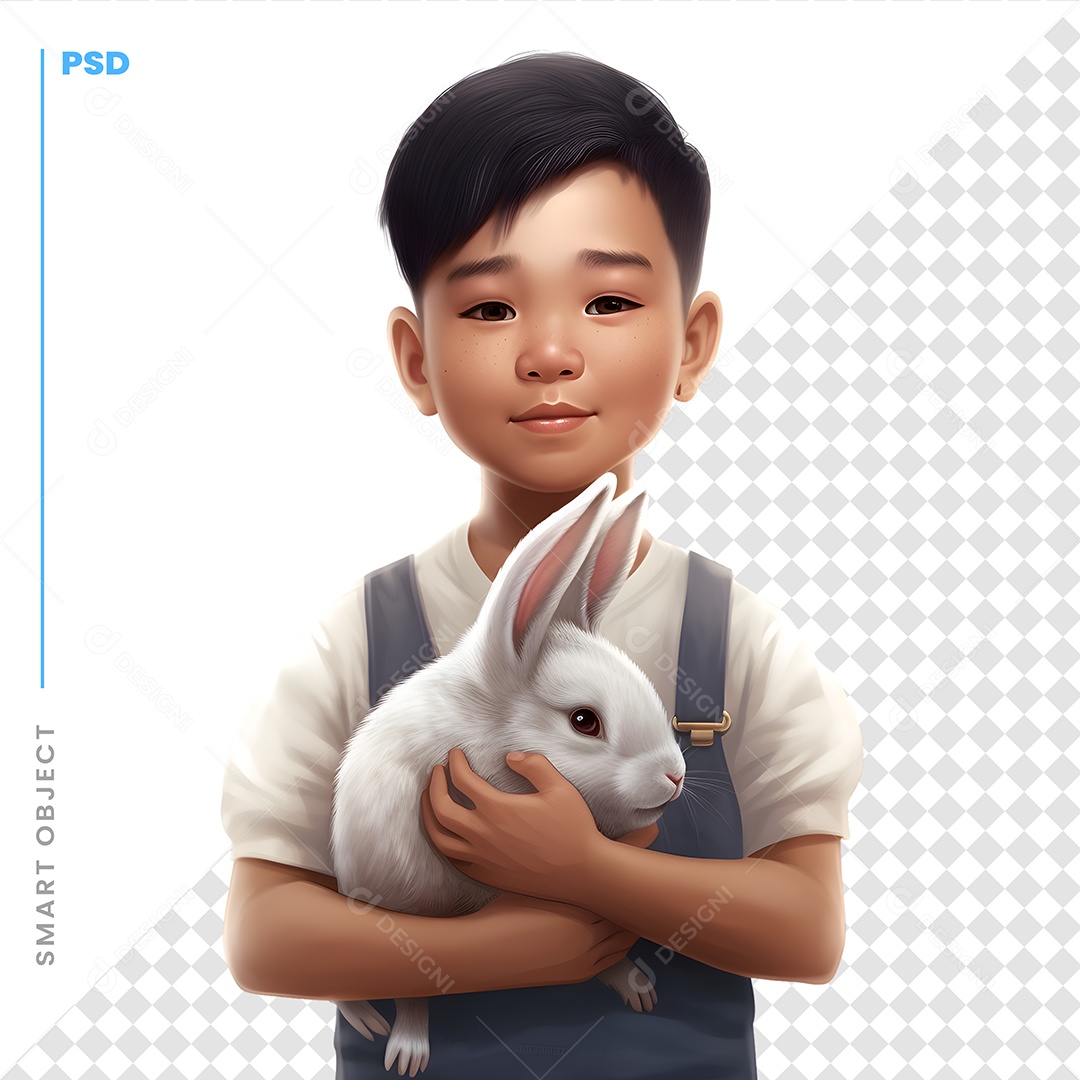 Garoto Segurando Um Coelho Personagem 3D Para Composição PSD