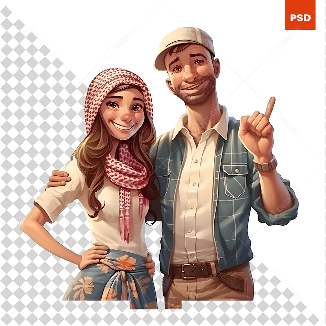Casal Personagem 3D Para Composição PSD