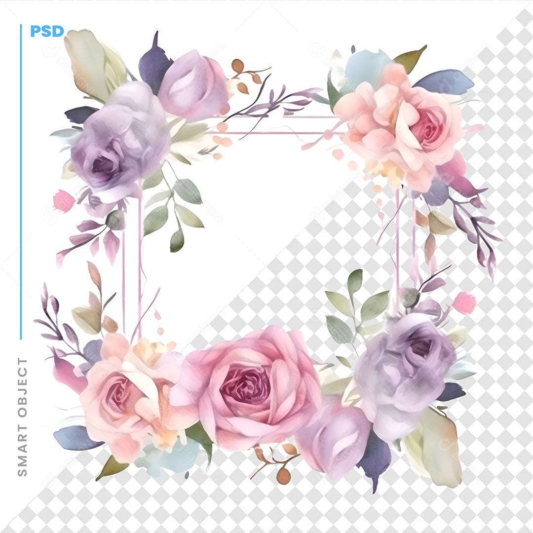 Aquarela Moldura Floral Com Rosas PSD